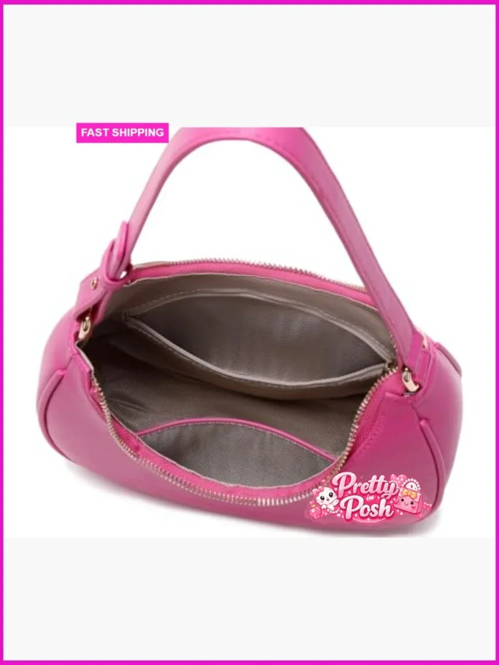 PU Leather Hobo Shoulder Bag with Zipper Closure